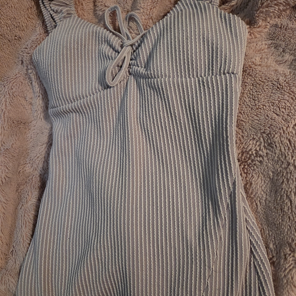 Purple Grey Ribbed Tie Front Sundress